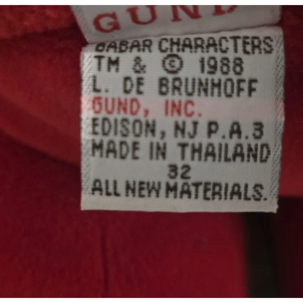 Gund Babar Elephant King Plush Stuffed Toy Red Suit Velour Vintage 14 Inch 1988